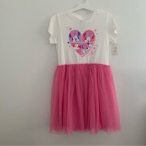 Girls XL Short Sleeve Disney Minnie Mouse Pink and White Kids Dress